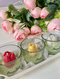 Набор ароматических свечей Белый, Желтый и Красный тюльпаны