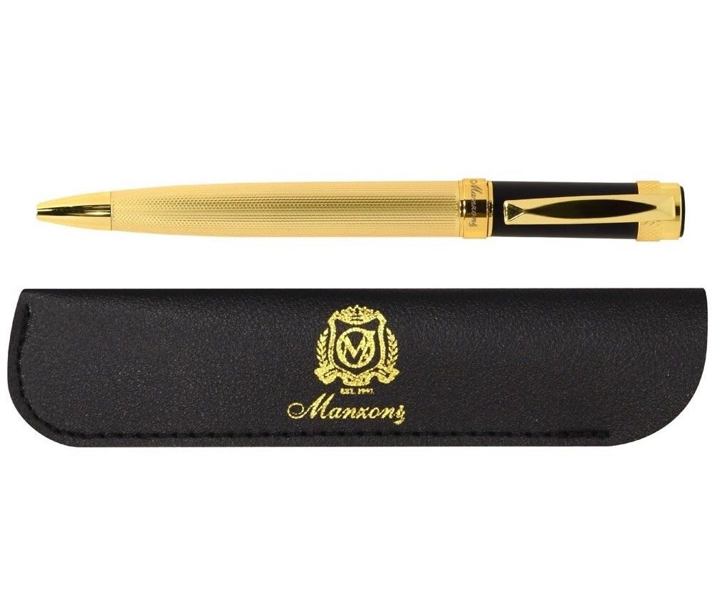 Ручка шариковая Manzoni Camogli синяя, объёмный стержень, поворотная, кожаный чехол