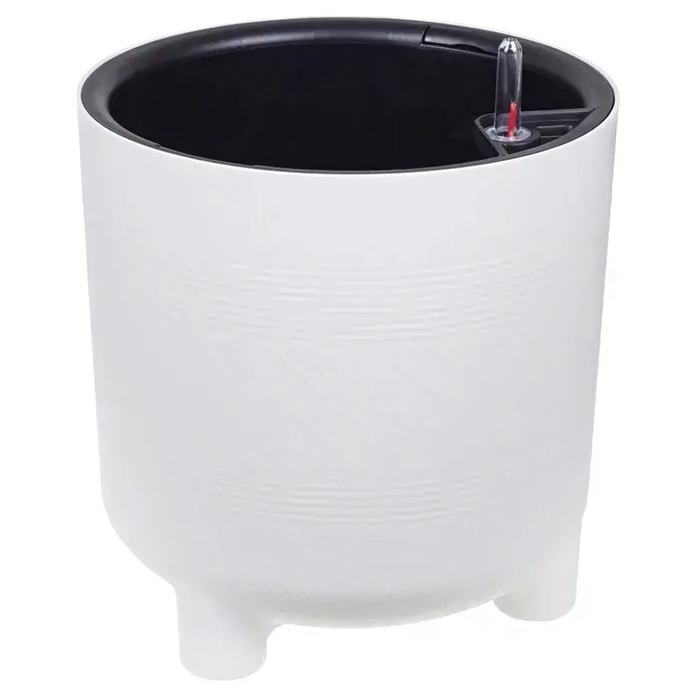 Кашпо ШЭНК D275мм 13,5л с вставкой и с автополивом белый ротанг