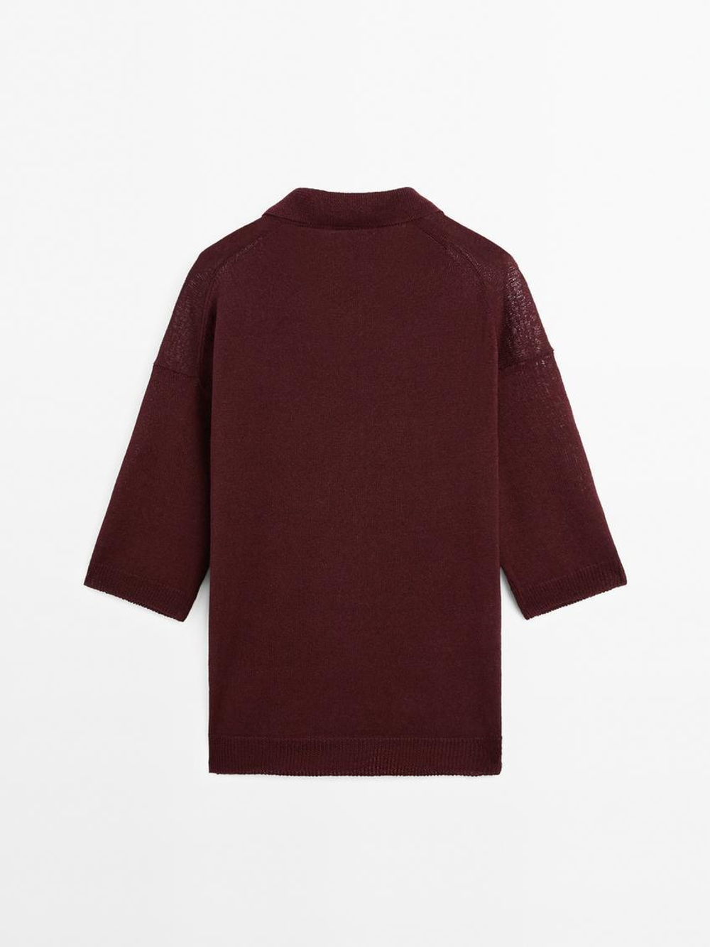 Massimo Dutti Свитер оверсайз с воротником поло, гранатовый