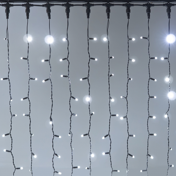 Светодиодный занавес 2*3 м., 600 LED, холодный белый, статика, черный провод каучук, LTC (ECO602-1-2W)