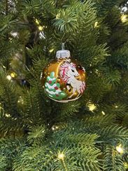 Стеклянный шар Лошадка 60 мм., золотой, стекло, Ёлочка (С29-1/1)