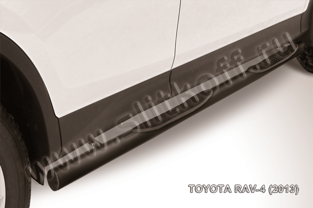 Пороги стальные Toyota Rav-4 (2012-2015) d76 с проступями (серебристые)