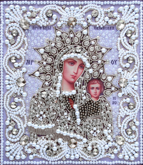 ЖС-5-СБ Набор для вышивания хрустальными камнями Богородица Казанская (белый)