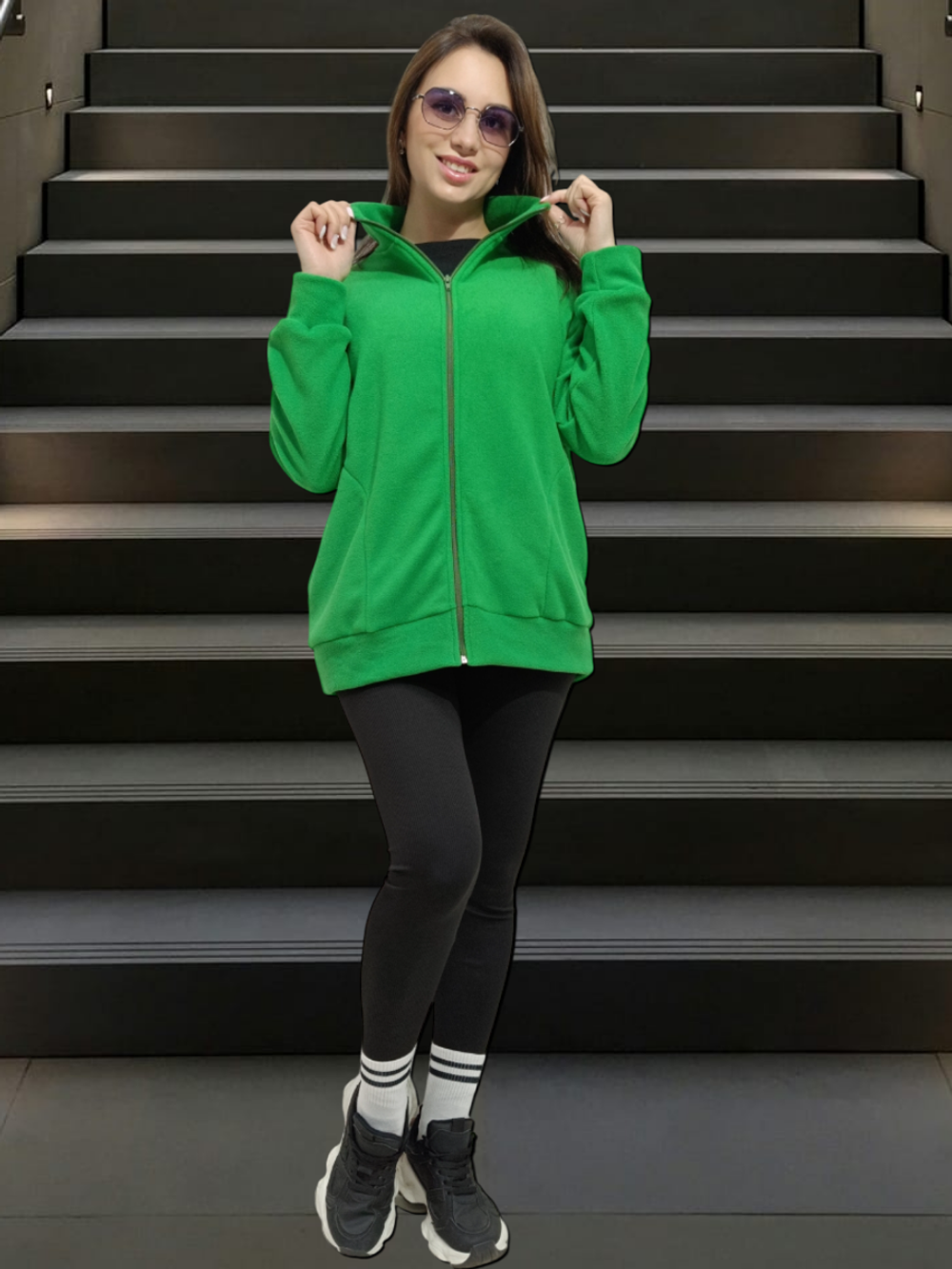 20884 Жакет флисовый ворот стойка на молнии зеленый (56)