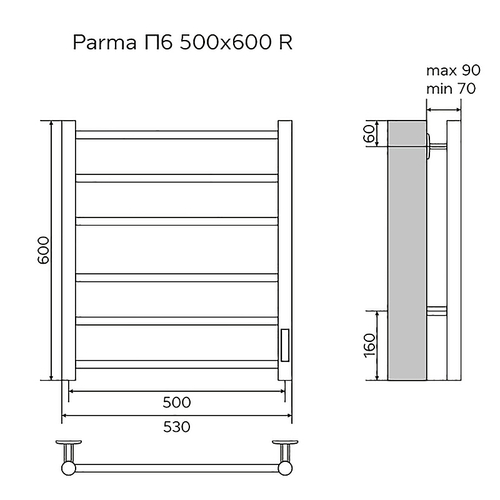 Полотенцесушитель электр. Azario Parma 53.2х60, Хром