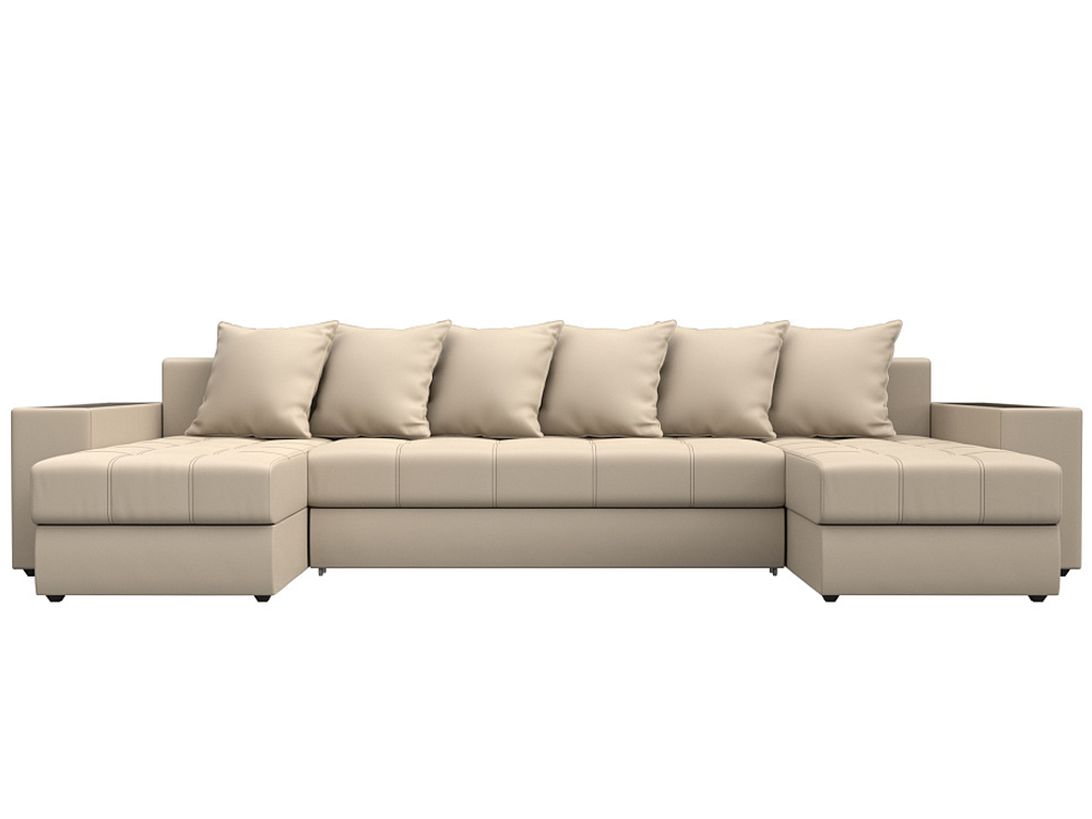 Диван П-образный Дубай полки слева, Бежевый, Экокожа, 31518