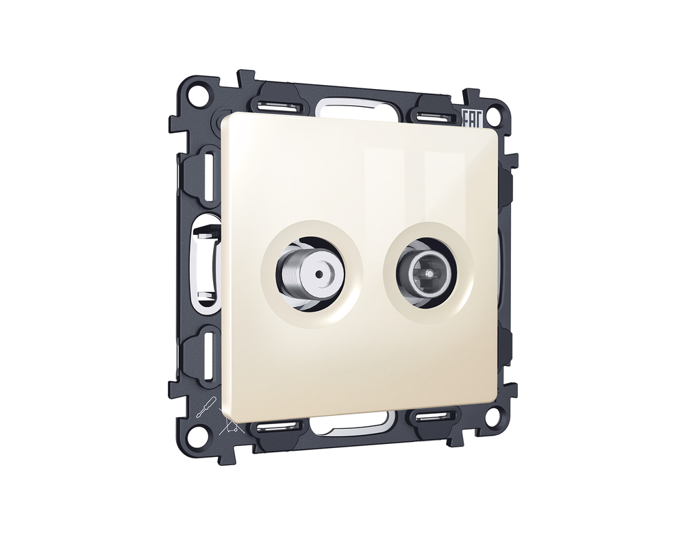 MA313310 Комплект механизма розетки TV оконечной + SAT 5-862MHz 3.5dB/950-2150MHz 3.5dB ALFA Бежевый глянец QUANT (AP3133, VM217)