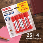 Клей-карандаш 25 г упаковка BRAUBERG 4 штуки на блистере (12 штук в упаковке)