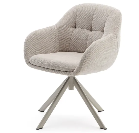 Dorina Вращающееся кресло из бежевого шенилла и стальными бежевыми ножками
