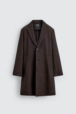 ZARA ПАЛЬТО КЛАССИЧЕСКОГО КРОЯ ИЗ ШЕРСТИ, КОРИЧНЕВЫЙ
