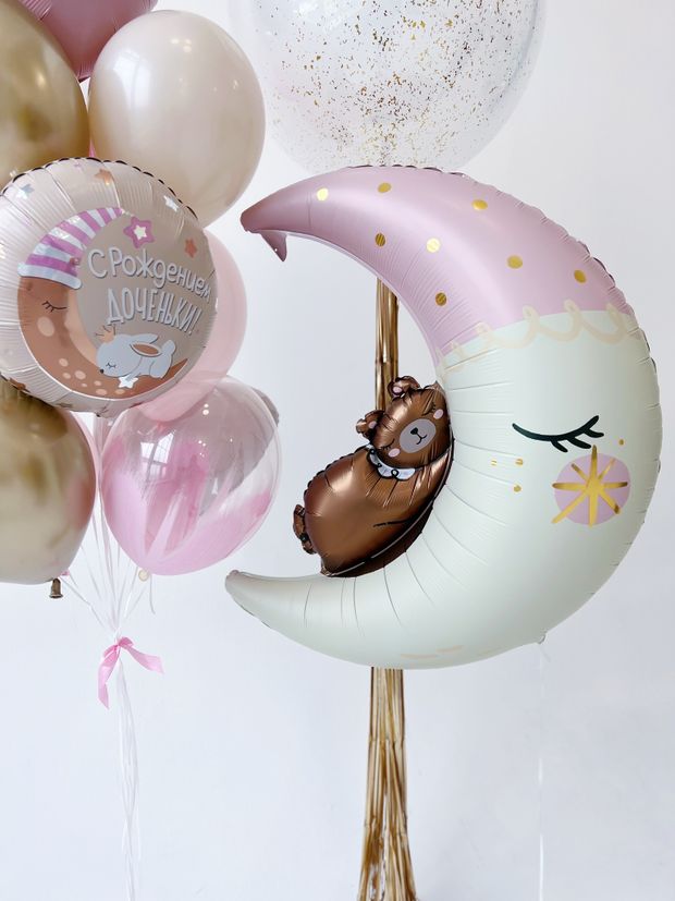 К Шар фигура "Полумесяц с медвежонком" (Falali) 34"/86 см (БГ-40)