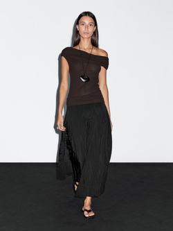 Massimo Dutti Топ с асимметричным вырезом, коричневый