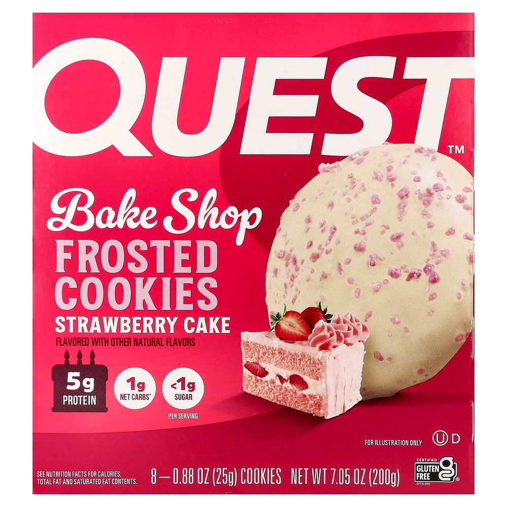 Quest Nutrition, Bake Shop, глазированное печенье, клубничный торт, 8 печенья по 25 г (0,88 унции)