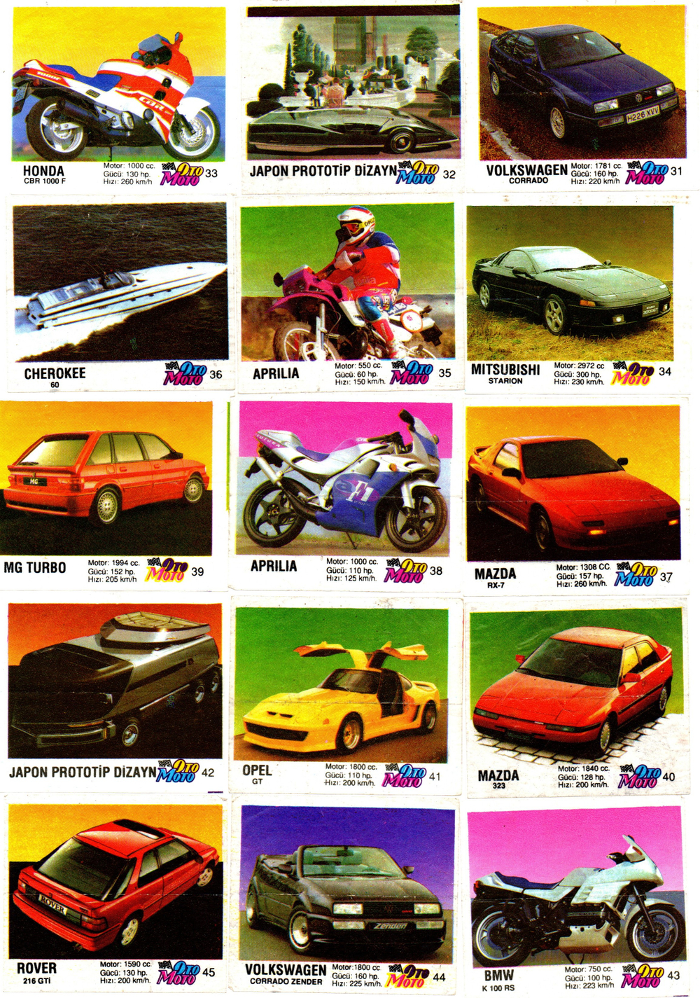 Вкладыши от жвачки - OTO MOTO - 1990-е годы - полная 1 серия 100 штук