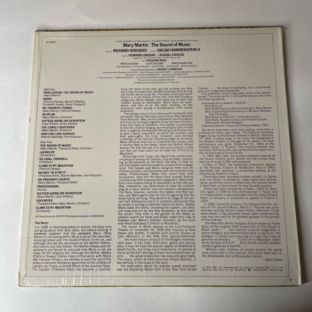 Винтажная виниловая пластинка LP Leland Hayward, Richard Halliday, Richard Rodgers, Мюзикл Звуки Музыки, The Sound Of Music (Original Broadway Cast) (США 1973)