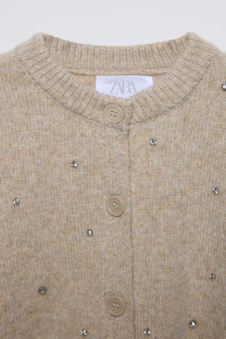 ZARA КАРДИГАН С БЛЕСТЯЩЕЙ ОТДЕЛКОЙ, РЫЖЕВАТО-КОРИЧНЕВЫЙ