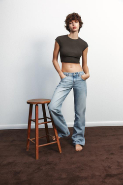 ZARA ДЖИНСЫ TRF WIDE-LEG С НИЗКОЙ ПОСАДКОЙ, ГОЛУБОЙ