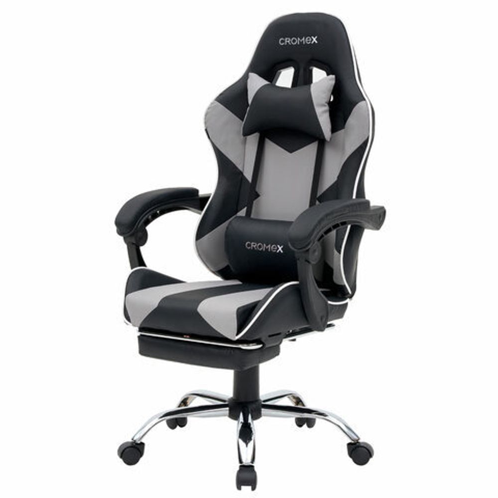 Кресло компьютерное CROMEX (КРОМЕКС) "Wave GM-145", вибромассаж, подножка, подушки, экокожа, черное/серое, 532956