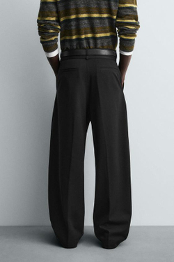 ZARA БРЮКИ BALLOON FIT С ЗАЩИПАМИ И ПОЯСОМ, ЧЕРНЫЙ