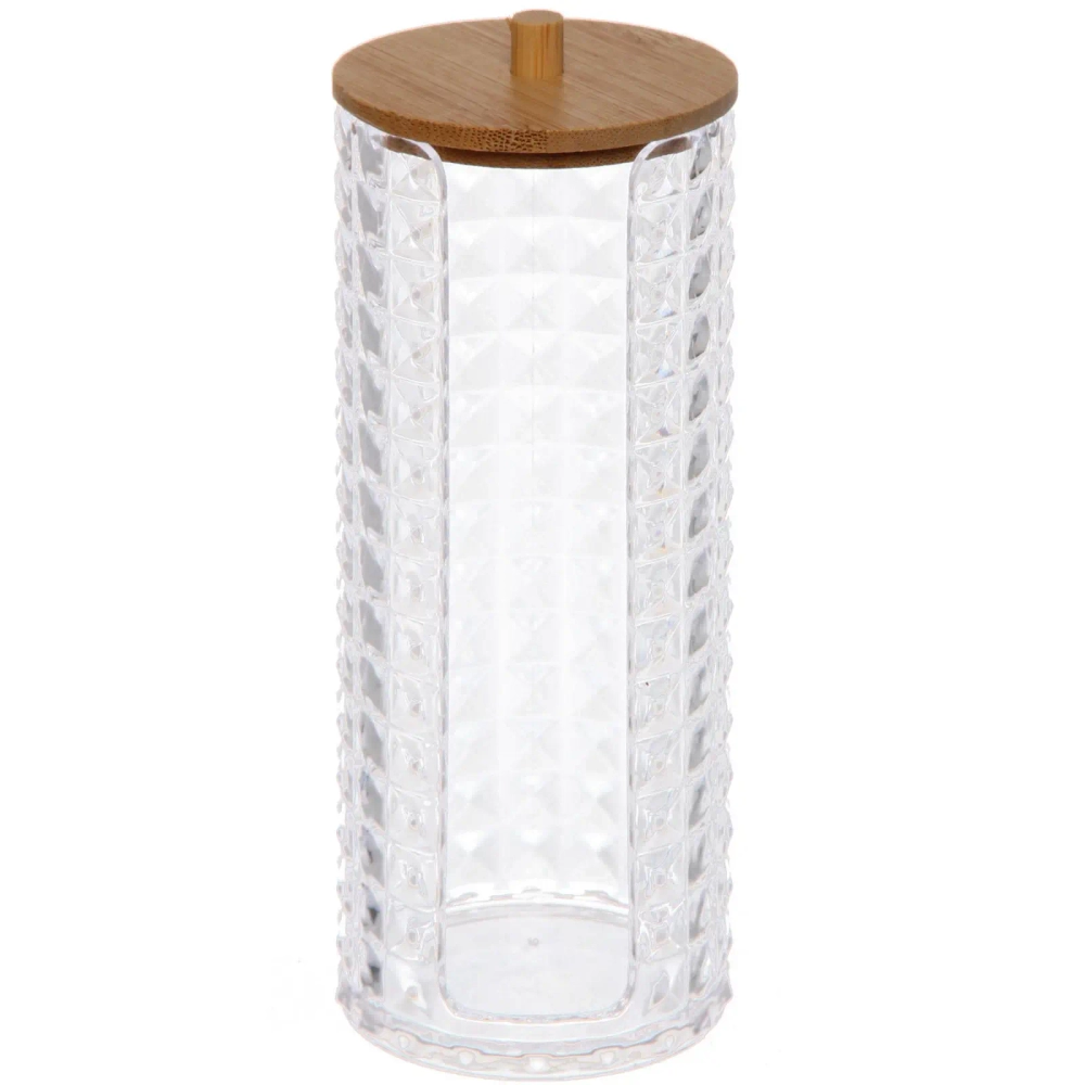 Диспенсер для ватных дисков «КАПЕЛЛА», с бамбуковой крышкой, прозрачный, 7.3*18.5см