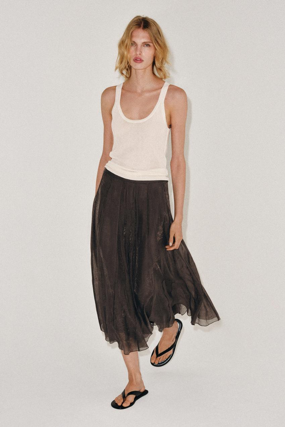 ZARA КОМБИНИРОВАННАЯ СТРУЯЩАЯСЯ ЮБКА — ZW COLLECTION, КОРИЧНЕВЫЙ