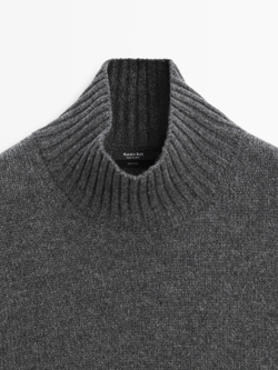 Massimo Dutti Шерстяной вязаный свитер с высоким воротником, серый