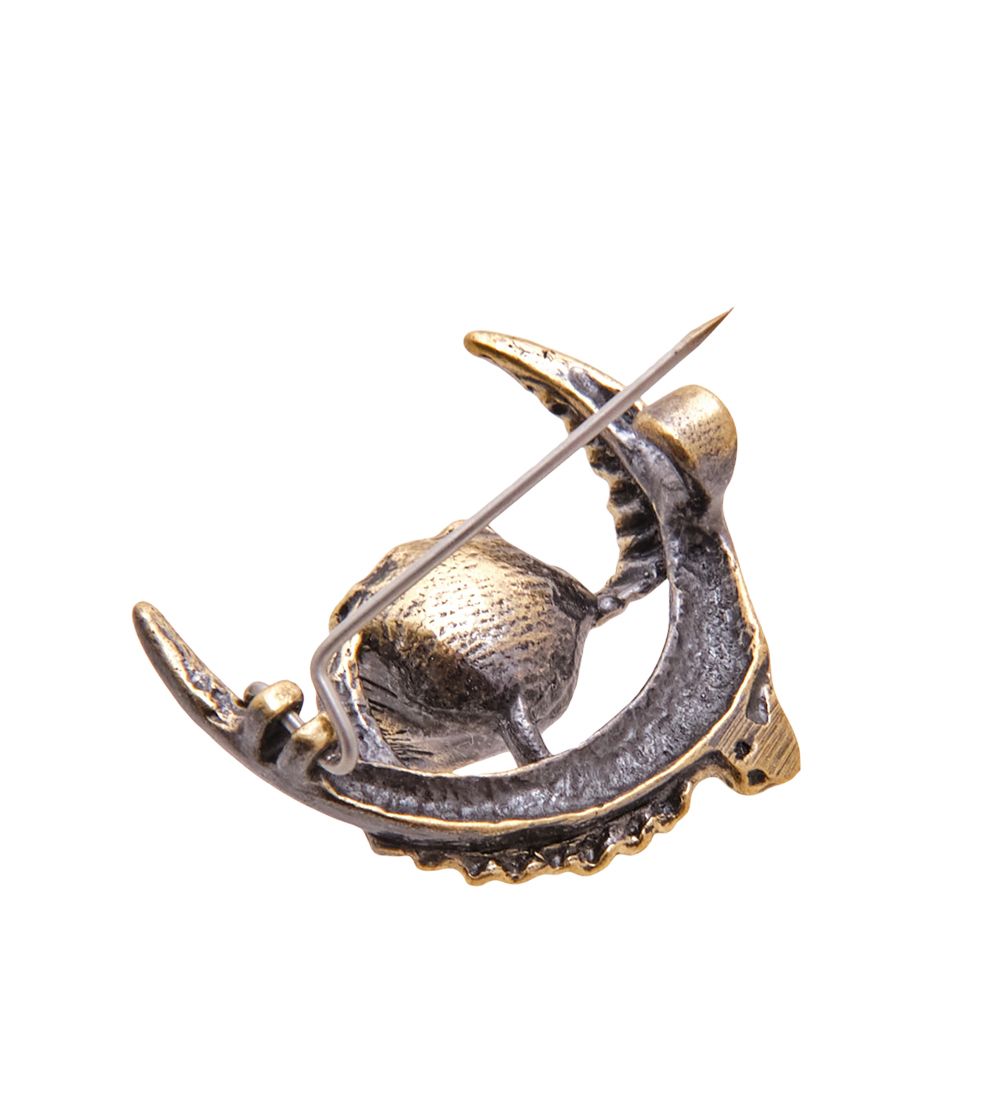 AM-3525 Брошь «Цветок Лунный» (латунь, янтарь)