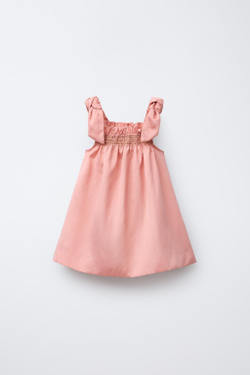 ZARA САТИНОВОЕ ПЛАТЬЕ С БАНТАМИ, ЛОСОСЕВЫЙ