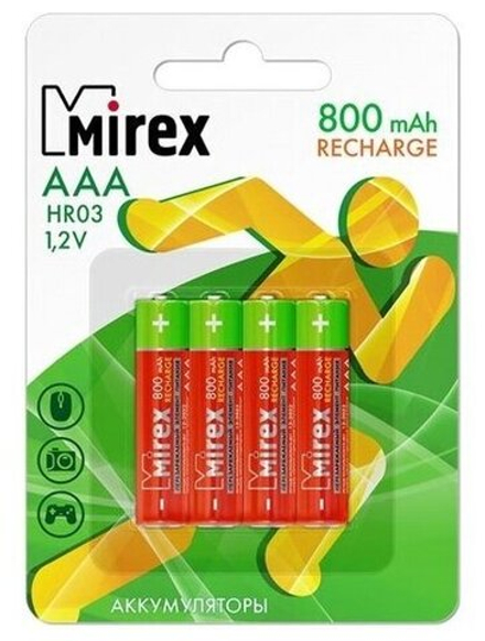 Аккумулятор AAA (HR03) 800 мАч Mirex Ni-Mh (Цена за упаковку - 4 штуки)