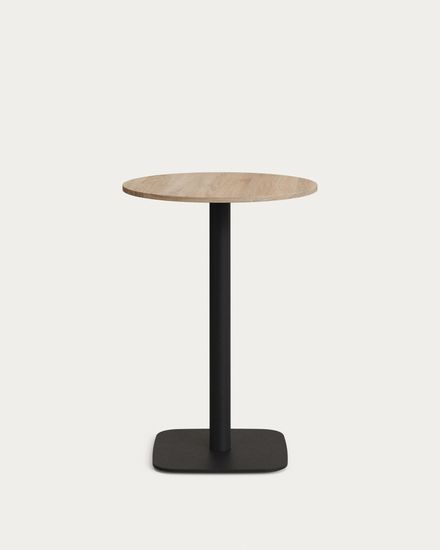 Dina Высокий круглый стол из меламина с натуральной отделкой и черной металлической ножкой  Ø60x96