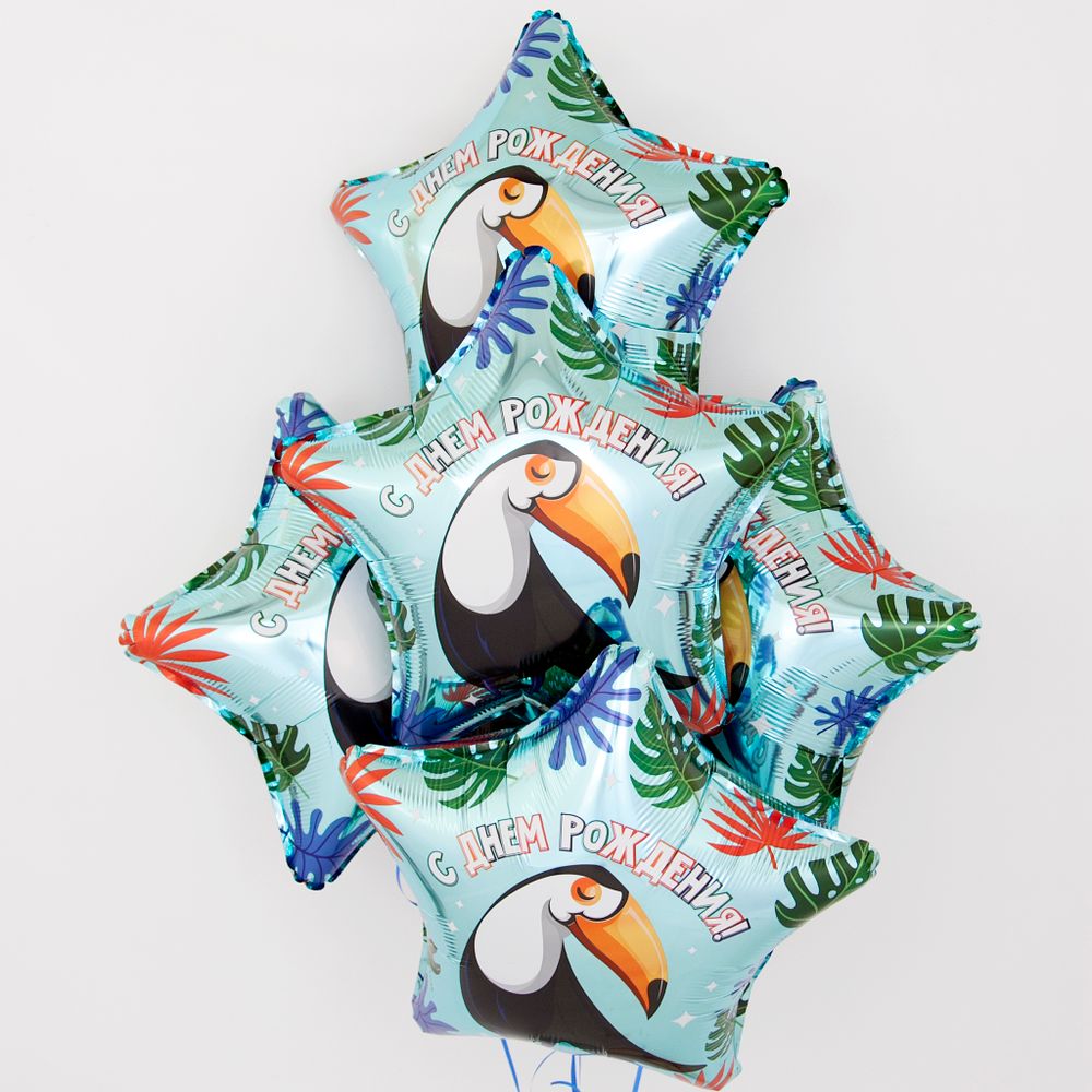 Шар (21"/53 см) Звезда, С Днем Рождения! (милый тукан), Бирюзовый 1 шт.