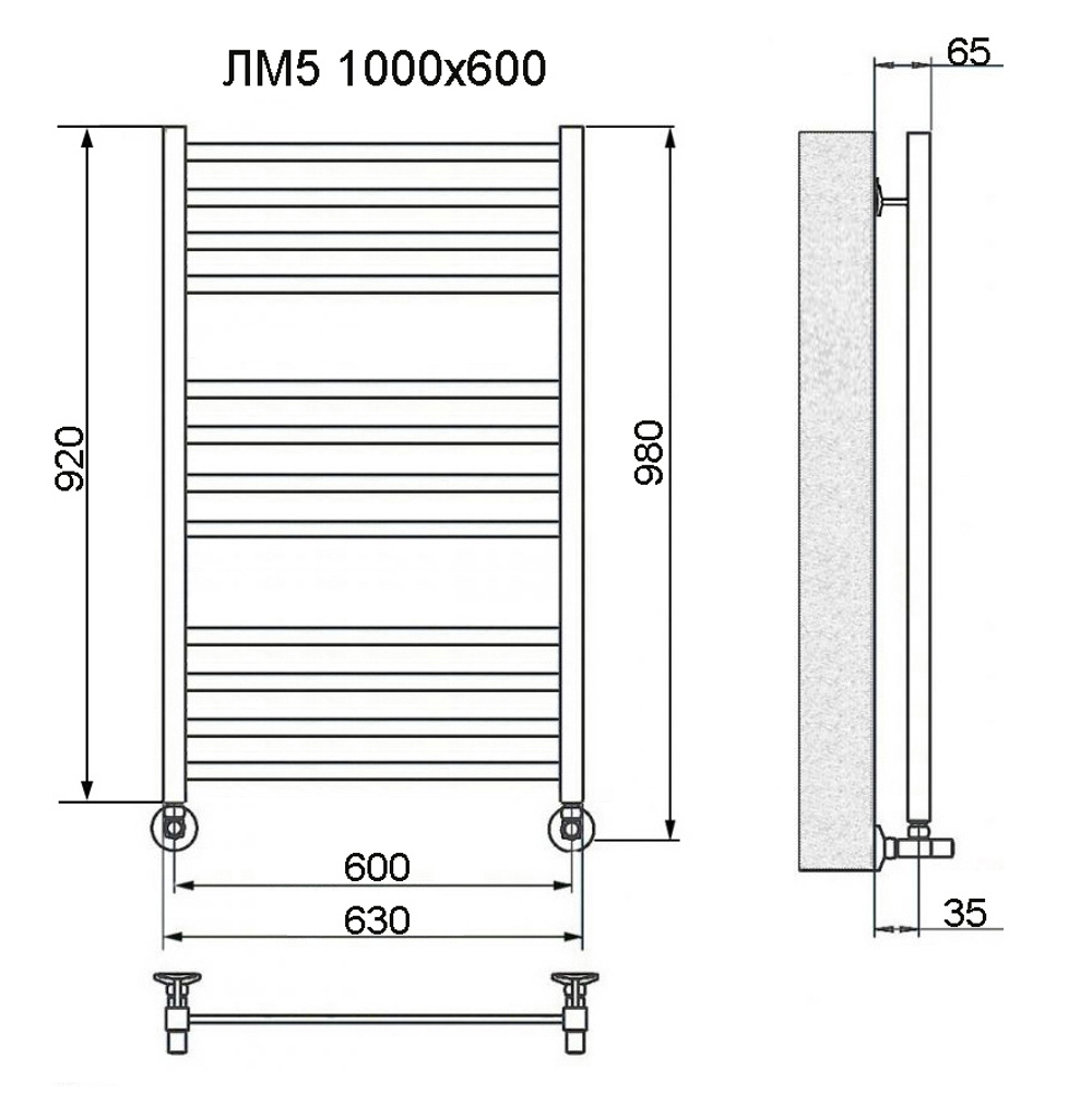 Полотенцесушитель Ника MODERN ЛМ-5 100/60 с вентилями (комплект люкс)(-)