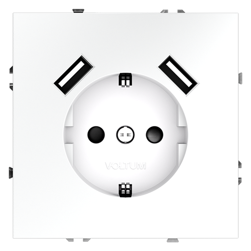 Розетка встраиваемая VOLTUM S70 с заземлением и защитными шторками, 16А, с USB, A+A, (белый матовый)