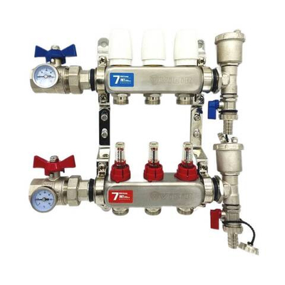 ViEiR Коллекторная группа с КРАНАМИ из нерж. стали 1" х 3/4", с расход-ми 2 выхода VR113-02