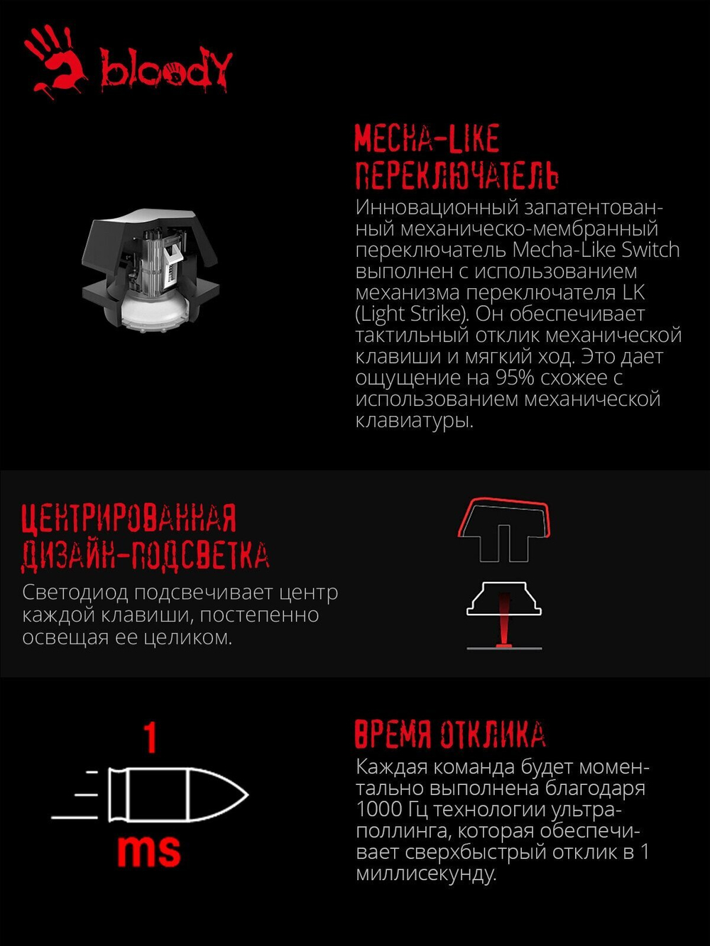Клавиатура Bloody B500N Light Strike (LK), black, русская