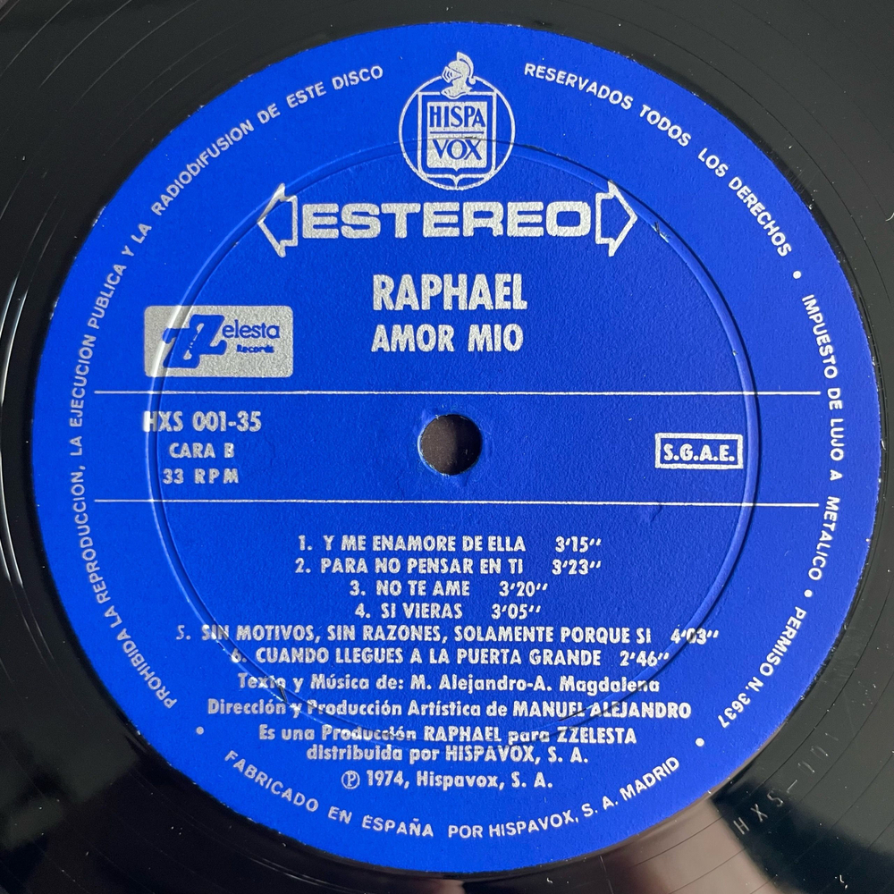 Винтажная виниловая пластинка LP Raphael Рафаэль Amor M o (Испания 1974)