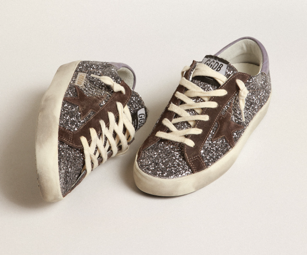 Кеды Super-Star in glitter with a brown star and lilac heel tab