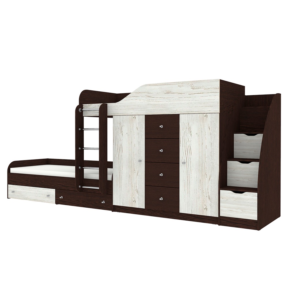 Кровать двухъярусная КарИВи Астра 6 с лестницей Комод КарИВиом Венге Винтерберг