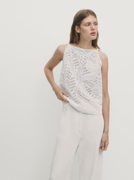 Massimo Dutti Топ из кружева кроше, белый