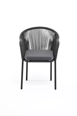 "Лион" стул плетеный из роупа, каркас алюминий серый (RAL7022) муар, роуп серый круглый, ткань серая 017