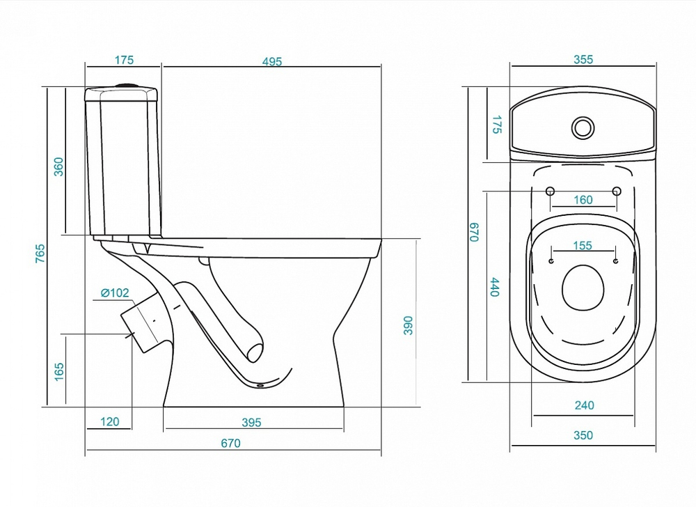 Унитаз-компакт Santek Алькор  с сидением стандарт схема