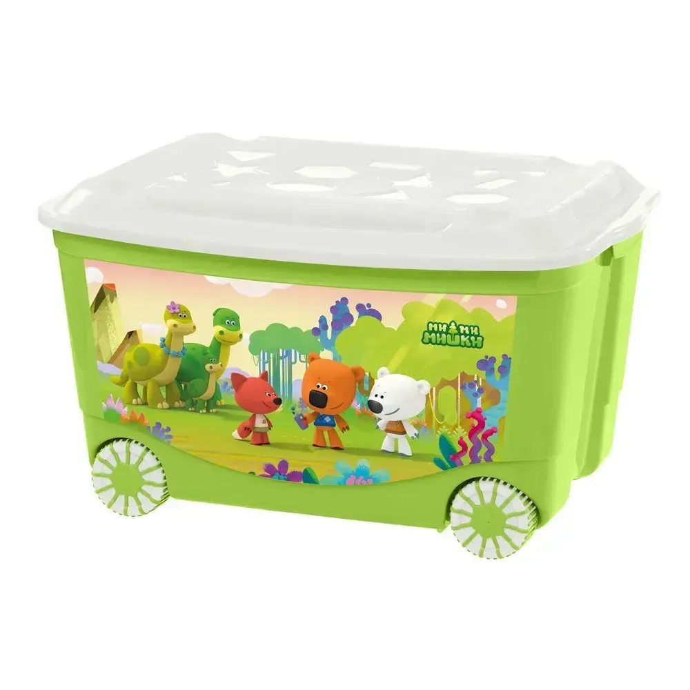 ЯЩИК ДЛЯ ИГРУШЕК НА КОЛЕСАХ С ДЕКОРОМ МИ-МИ-МИШКИ, 580Х390Х335 ММ, 45Л (Зеленый)