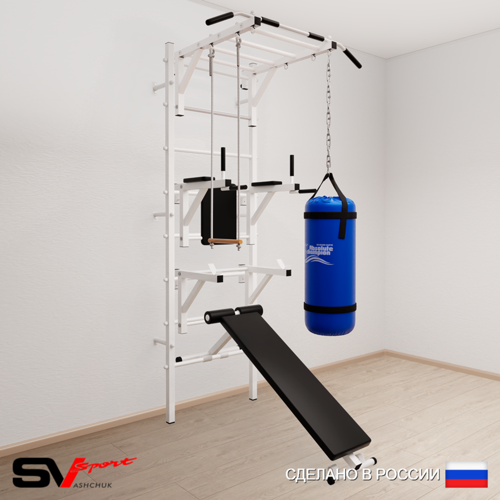 Шведская стенка Sv Sport усиленная 6631 (Турник рукоход/Брусья/Стойка/Скамья/Трапеция/Цепь/Мешок 15кг)
