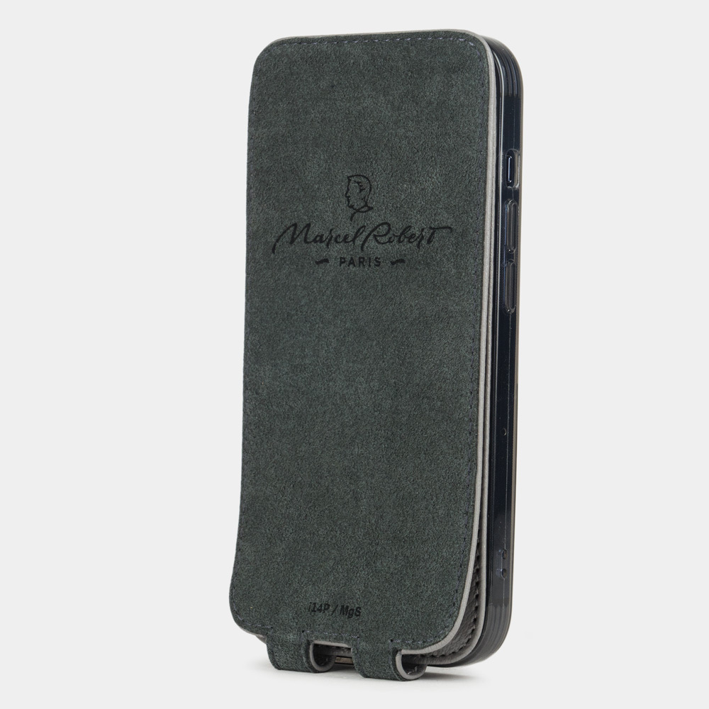 Чехол для iPhone 14 Pro из кожи козы, стального цвета