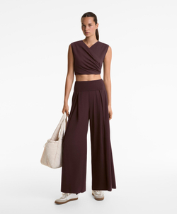 OYSHO Брюки прямого кроя из хлопковой смеси с отворотом на талии, шоколадный