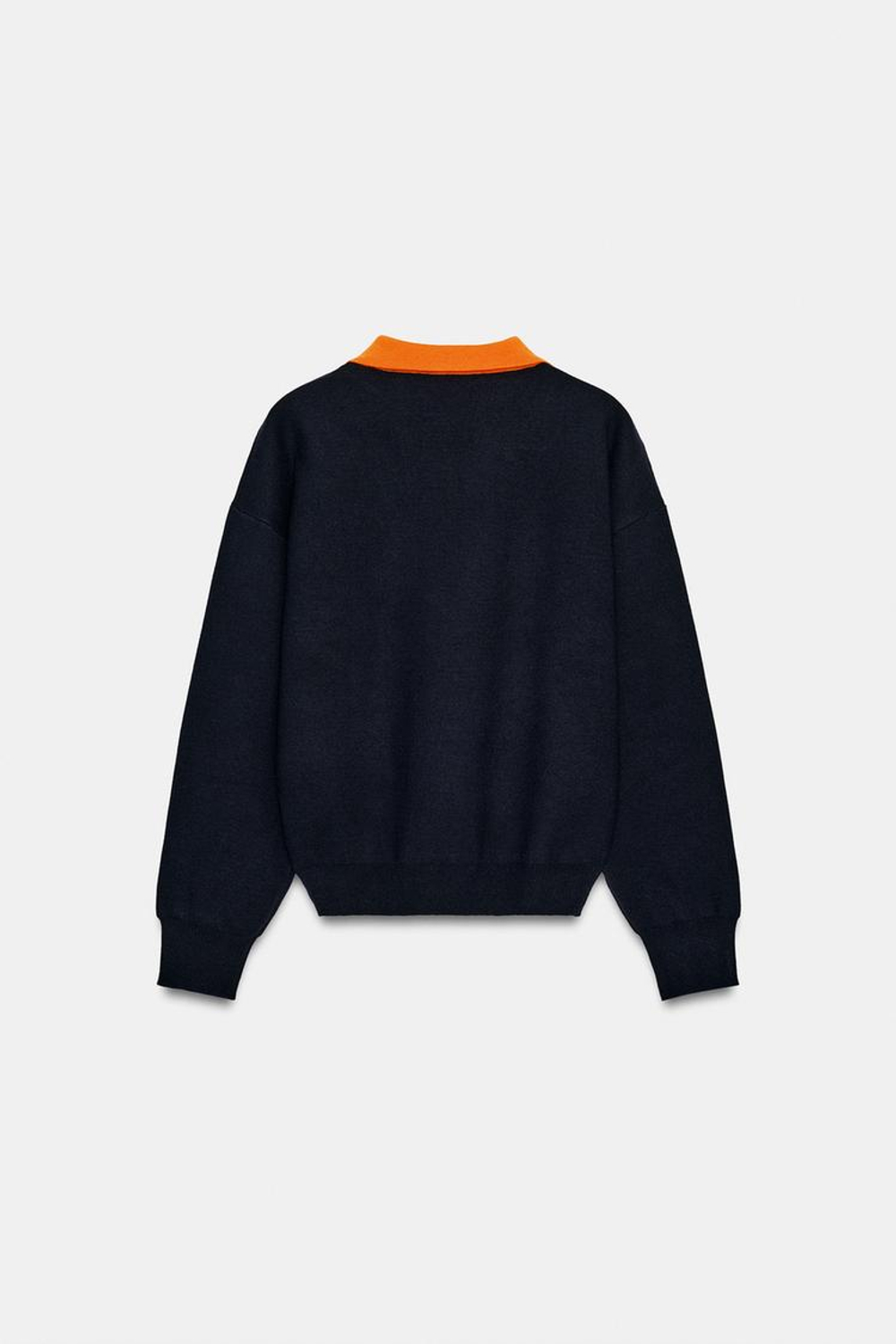 ZARA ВЯЗАНЫЙ ДЖЕМПЕР ПОЛО С КОНТРАСТНЫМ ВОРОТНИКОМ, СИНИЙ