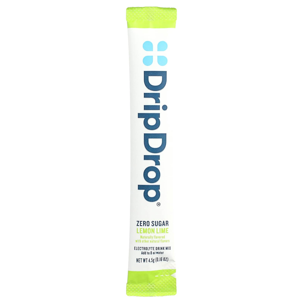 DripDrop, Electrolyte Drink Mix, Zero Sugar, Lemon Lime, 8 Sticks, 0.16 oz (4.5 g) Each