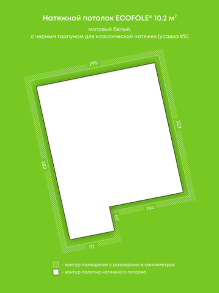 Матовый натяжной потолок 10.2 м2
