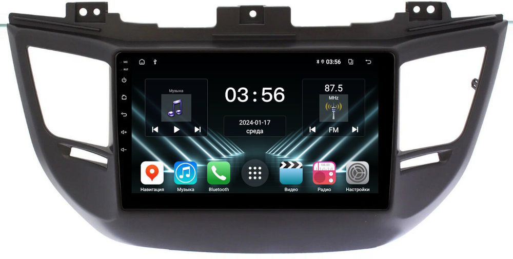 Магнитола для Hyundai Tucson 3 2015-2018 (штатная КЗВ, рамка черная) - FarCar DX9-8101BL-B монитор 9" IPS на Android 13, 4+64Гб, CarPlay